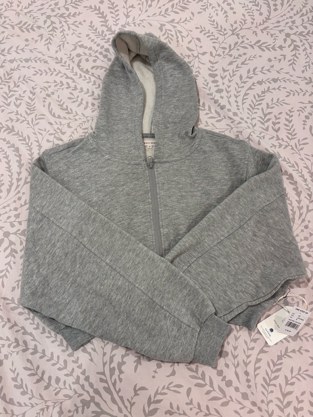 Grey Cropped Zip Up Hoodie